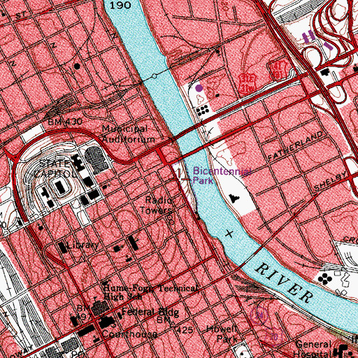 Topographic Map of Bicentennial Park, TN