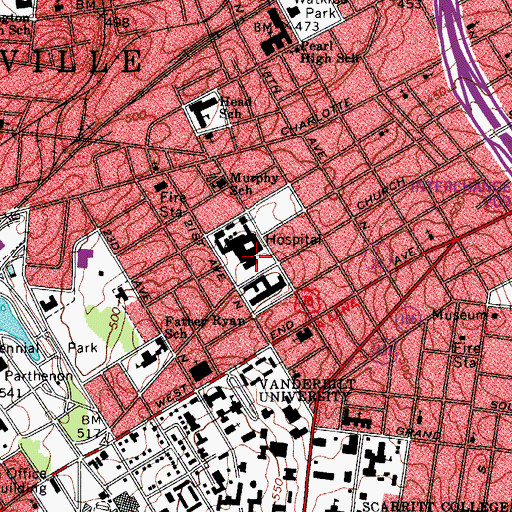 Topographic Map of Baptist Hospital, TN