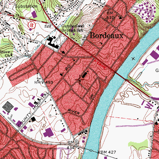 Topographic Map of Bordeaux Baptist Church, TN