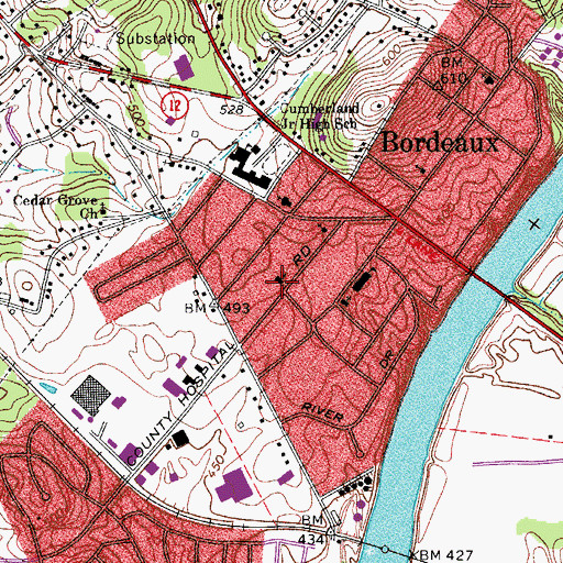 Topographic Map of Bordeaux Church of Christ, TN