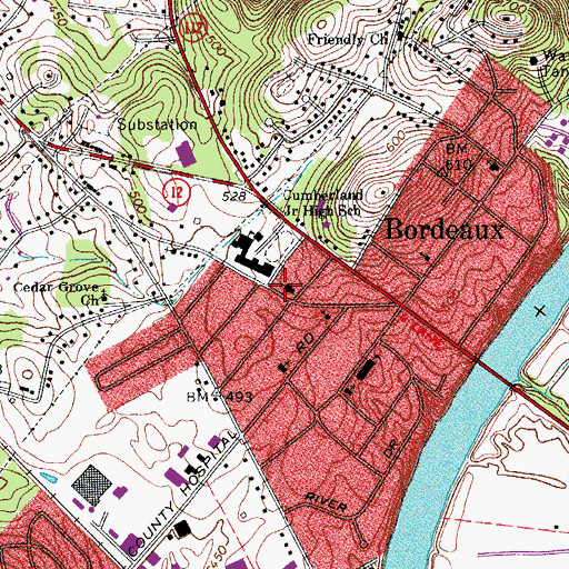 Topographic Map of Bordeaux Methodist Church, TN