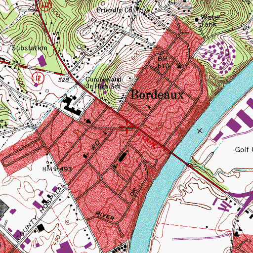 Topographic Map of Bordeaux Shopping Center, TN