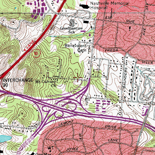 Topographic Map of Briarville School (historical), TN