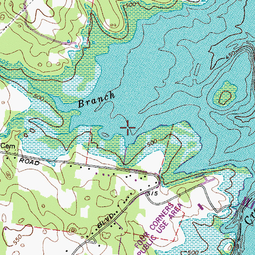 Topographic Map of Burnett Cemetery (historical), TN