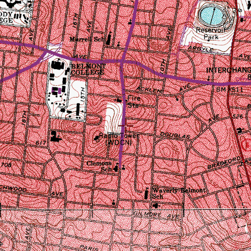 Topographic Map of Cane Memorial Church of God in Christ, TN
