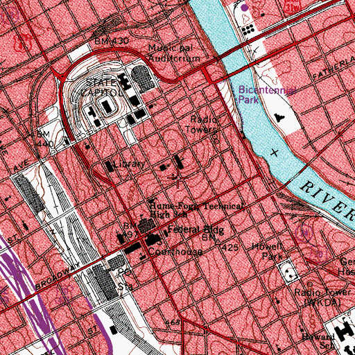 Topographic Map of Central Church of Christ, TN