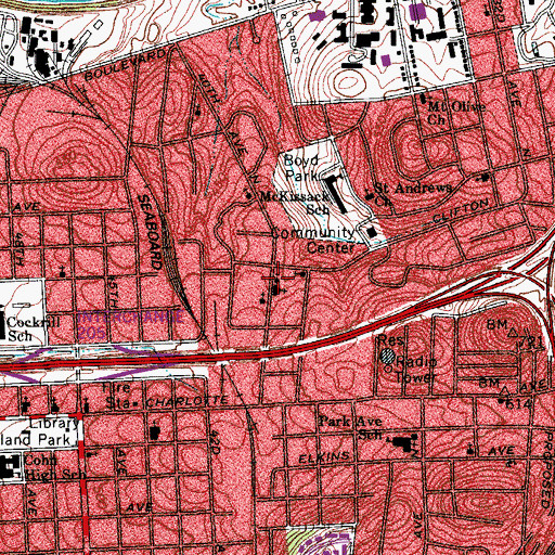 Topographic Map of Clifton Avenue Baptist Church, TN