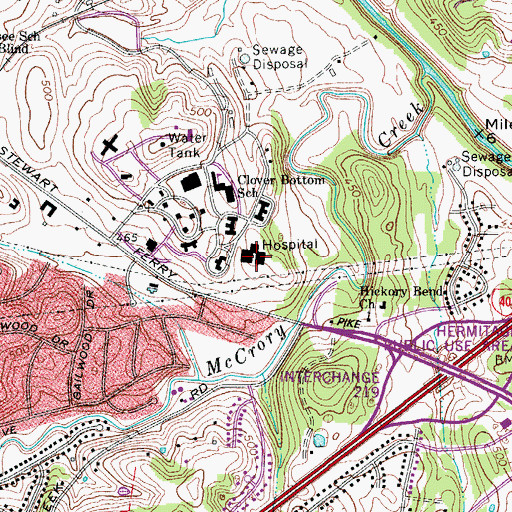 Topographic Map of Clover Bottom Hospital, TN