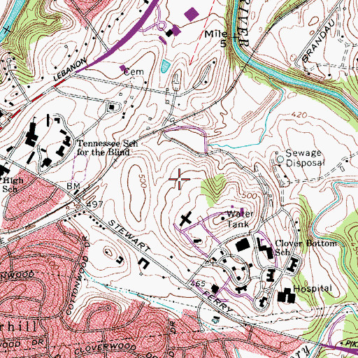 Topographic Map of Clover Bottom Plantation (historical), TN