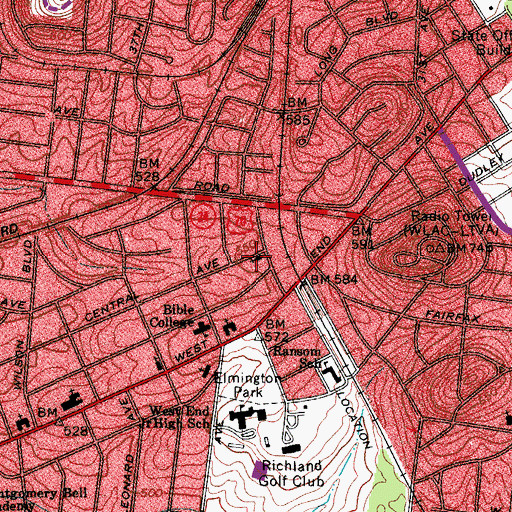 Topographic Map of Concordia Lutheran Church, TN