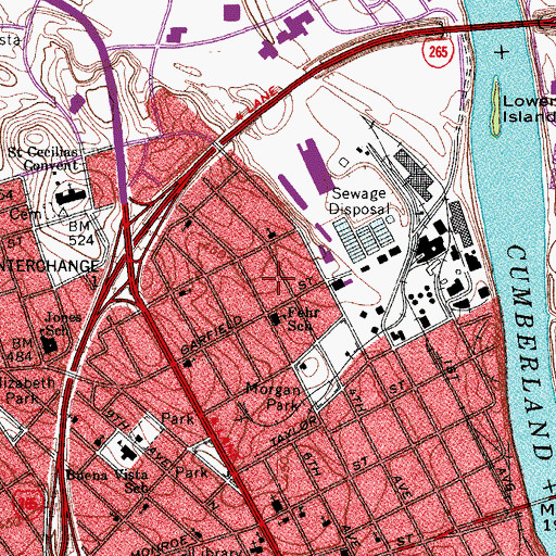 Topographic Map of Cowan Street Missionary Baptist Church, TN