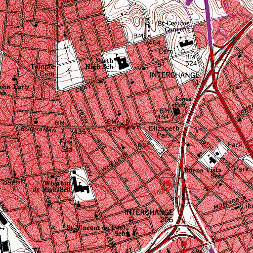 Topographic Map of Dixon Memorial Methodist Church, TN