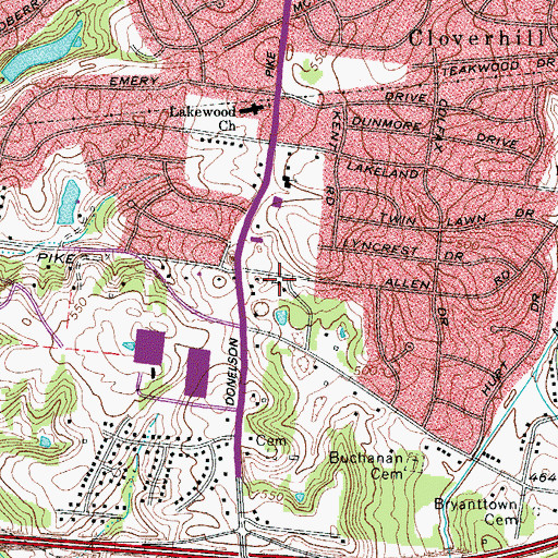 Topographic Map of Donelson Church of God, TN