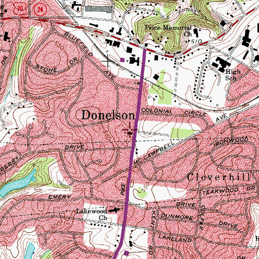 Topographic Map of Donelson Church of the Nazarene, TN