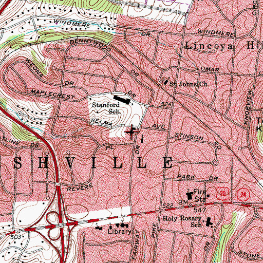 Topographic Map of Donelson Heights United Methodist Church, TN
