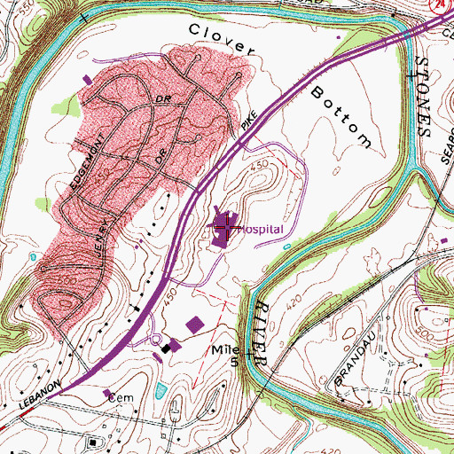 Topographic Map of Donelson Hospital, TN