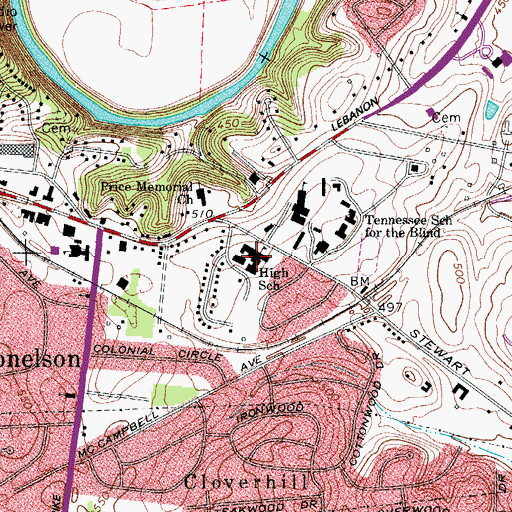 Topographic Map of Donelson Junior High School, TN