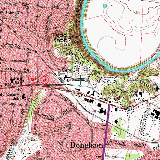 Topographic Map of Donelson Plaza Shopping Center, TN