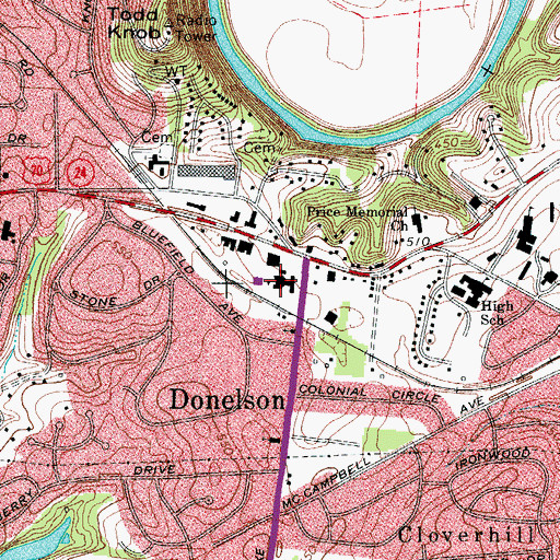 Topographic Map of Donelson Primary School, TN