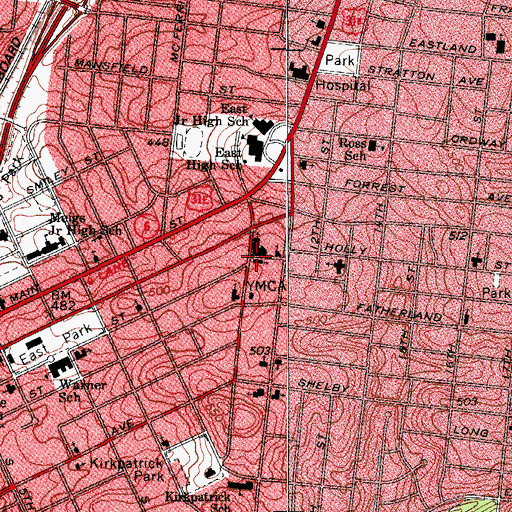 Topographic Map of East Nashville Freewill Baptist Church, TN