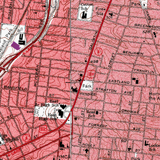 Topographic Map of Eastland Church of Christ, TN