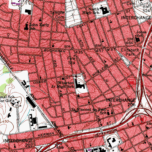 Topographic Map of Eighteenth Avenue Community Center, TN