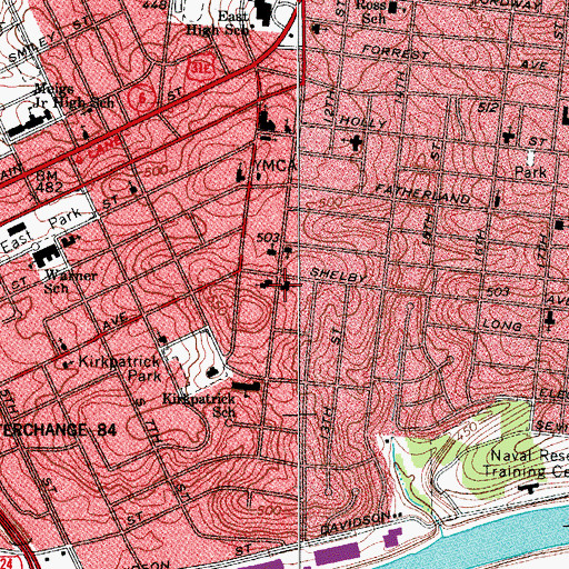 Topographic Map of Eleventh Street Church of Christ, TN