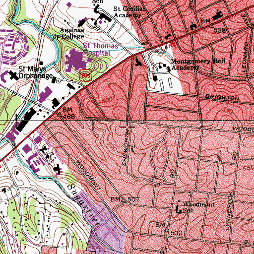 Topographic Map of Ensworth School, TN