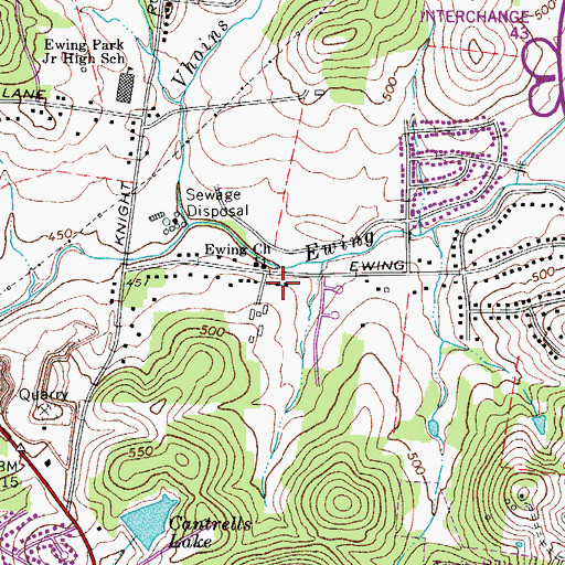 Topographic Map of Ewing School (historical), TN
