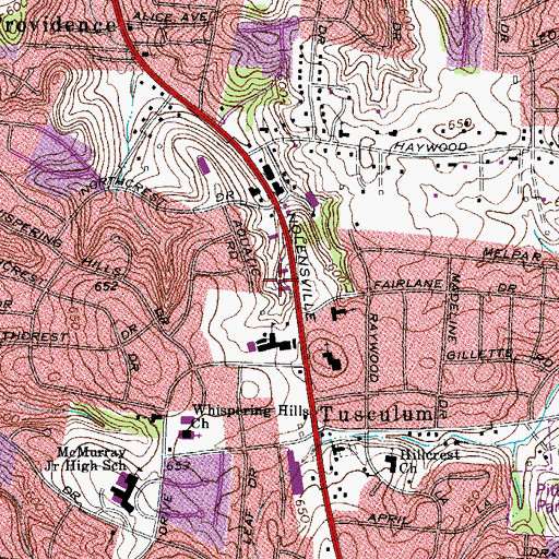 Topographic Map of Fairlane Shopping Center, TN