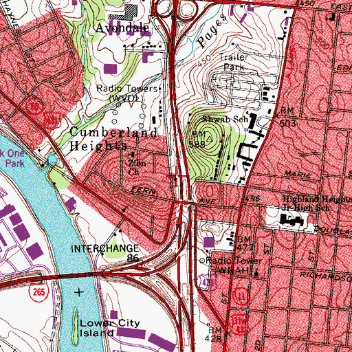 Topographic Map of Fern Avenue Baptist Church, TN