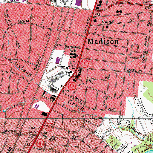 Topographic Map of First Baptist Church, TN