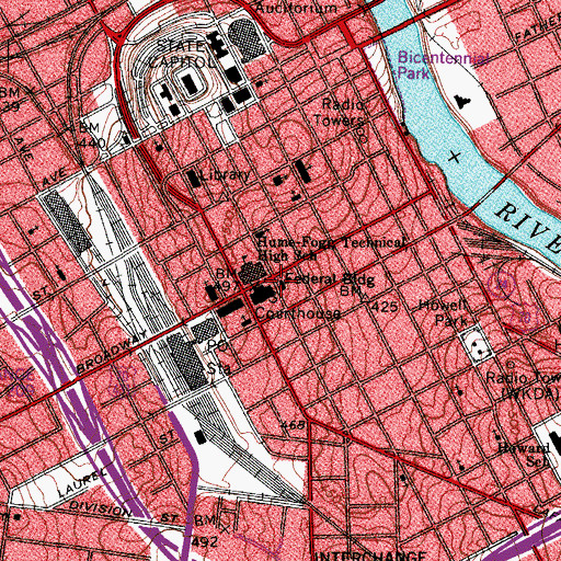 Topographic Map of First Baptist Church Downtown, TN