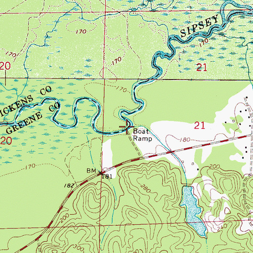 Topographic Map of Baileys Bridge (historical), AL