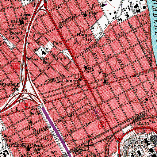 Topographic Map of First Street Baptist Church, TN