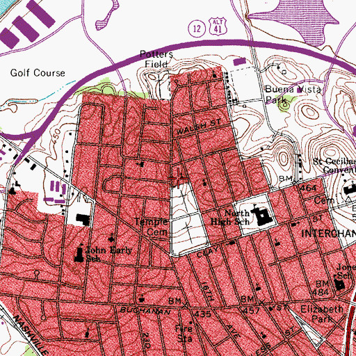 Topographic Map of Fifteenth Avenue Church of Christ, TN