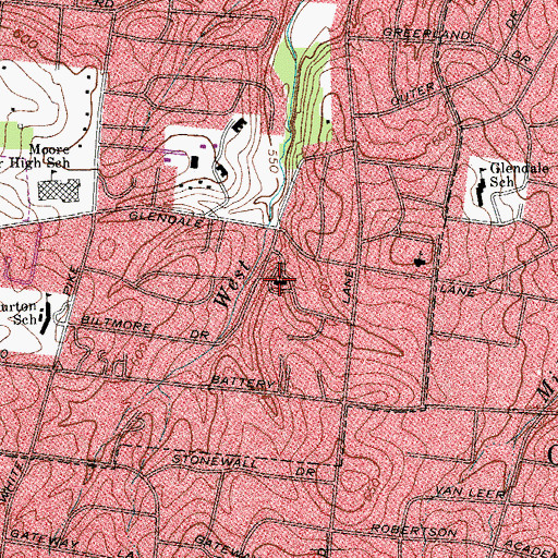 Topographic Map of Glendale Baptist Church, TN