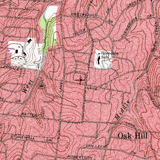 Topographic Map of Glendale United Methodist Church, TN