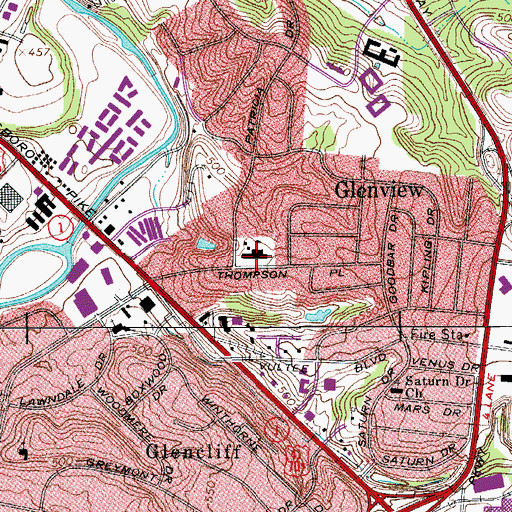 Topographic Map of Glenview School, TN