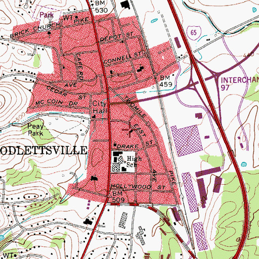Topographic Map of Goodlettsville Church of the Nazarene, TN