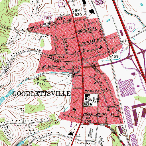 Topographic Map of Goodlettsville City Hall, TN