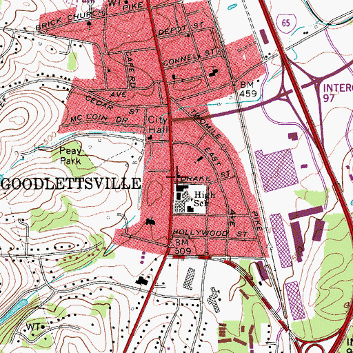 Topographic Map of Goodlettsville Cumberland Presbyterian Church, TN