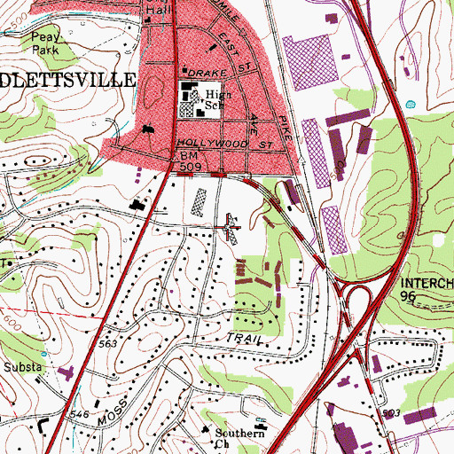 Topographic Map of Goodlettsville Elementary School, TN