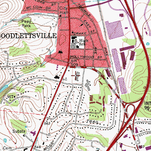 Topographic Map of Goodlettsville Plaza Shopping Center, TN