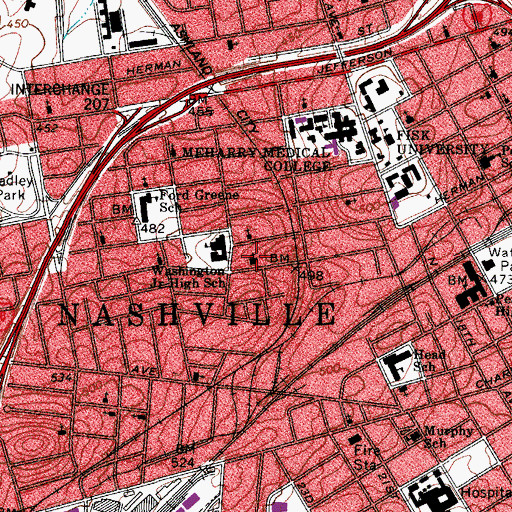 Topographic Map of Gordon Memorial United Methodist Church, TN