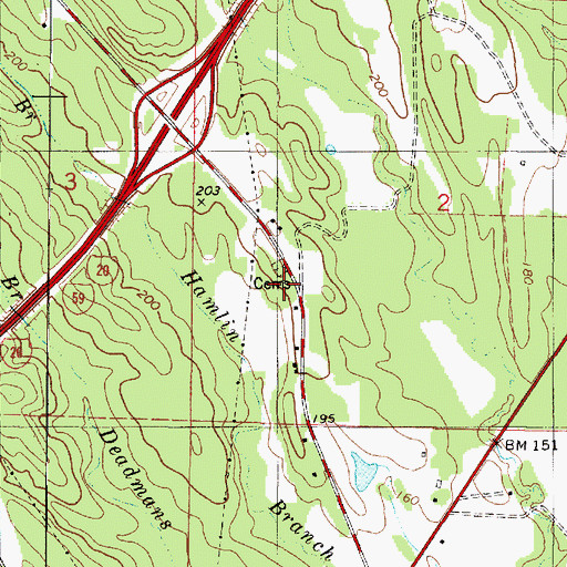 Topographic Map of Barnes Rancher Cemetery, AL