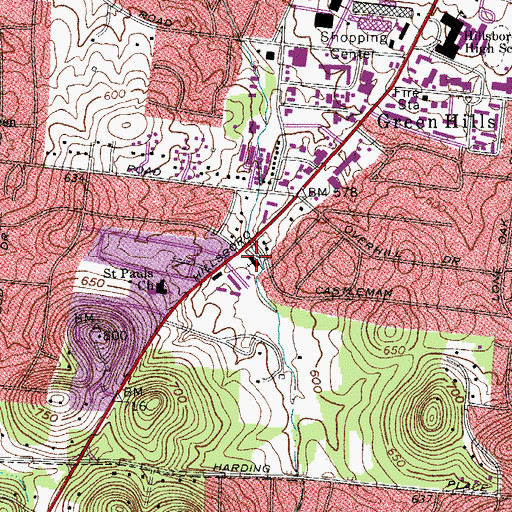 Topographic Map of Green Hills Church of Christ, TN