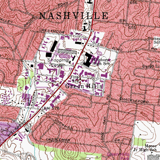 Topographic Map of Green Hills Court Shopping Center, TN