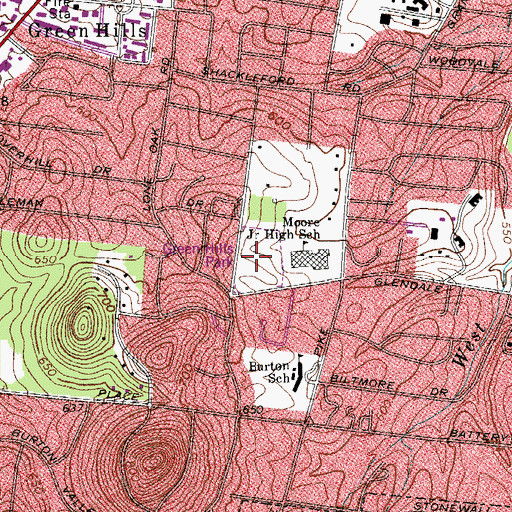 Topographic Map of Green Hills Park, TN