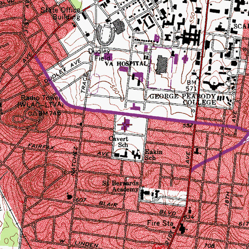 Topographic Map of Harris-Hillman School, TN